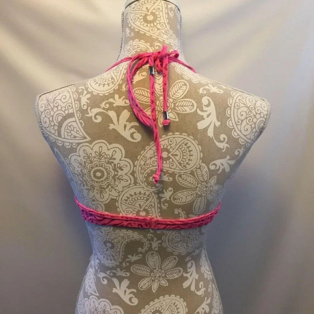Pink Victoria Secret Swim Halter Top Size L Animal Print Bikini Padded Cups‎